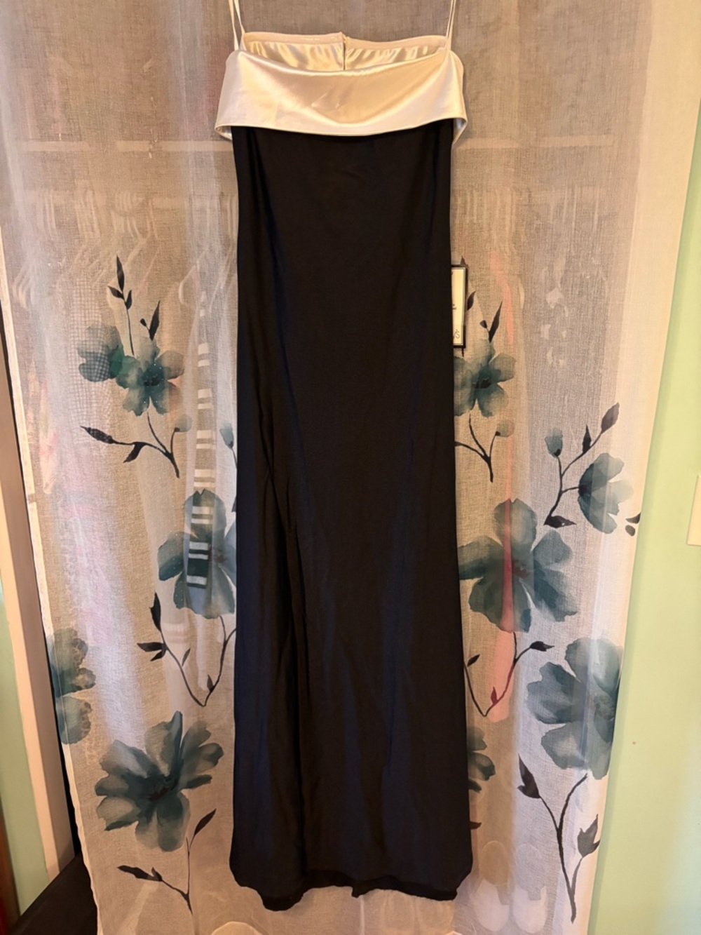 Black Maxi Prom Slip Dress with Satin White Cowl Neck